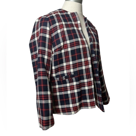 ATMOSPHERE Red Blue White Plaid Long Sleeve Open Tweed Style Blazer Size 8 - Picture 6 of 10